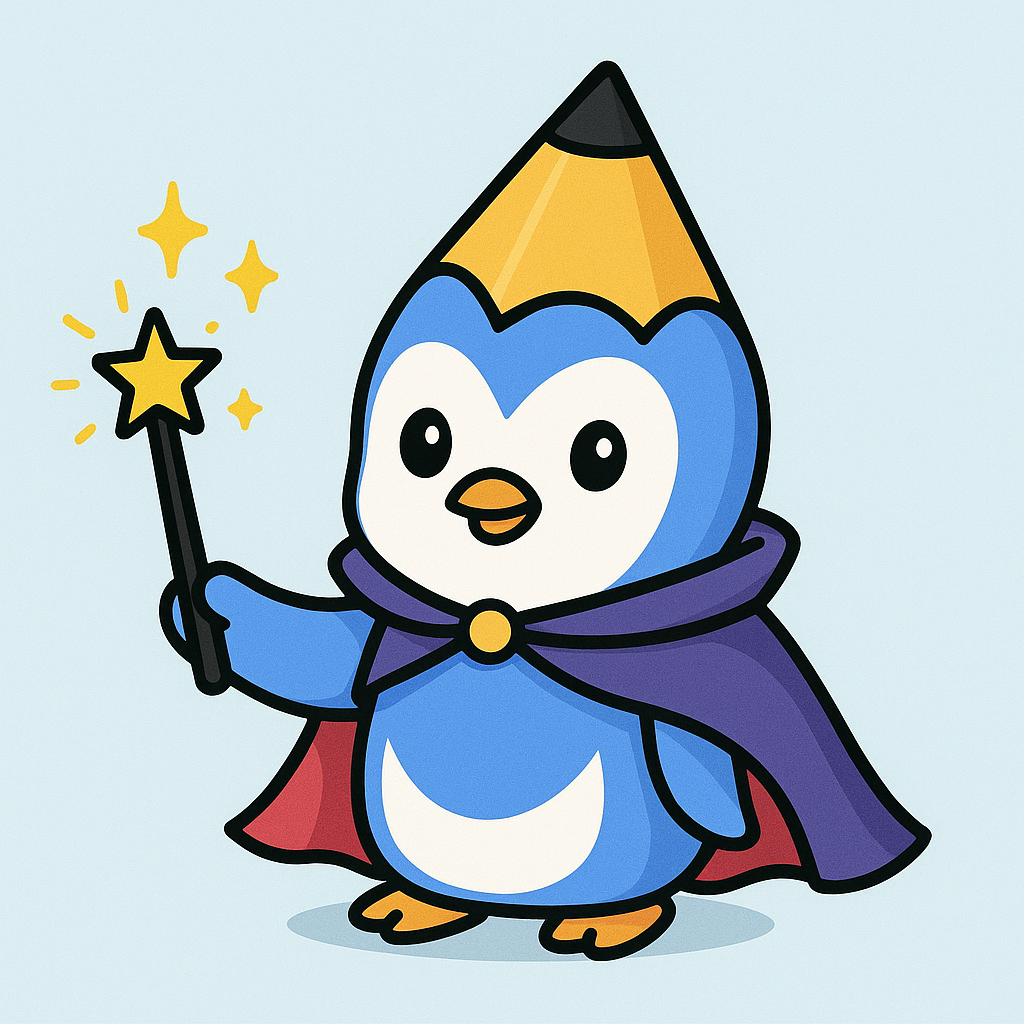 Colorful penguin with pencil